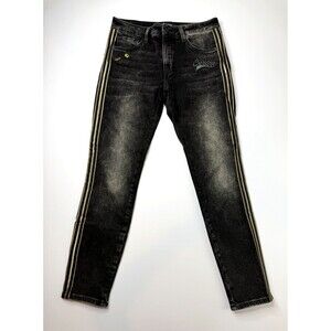 Mavi Gold Tess Skinny Crop Jeans Womens 28 Black Gold Side Stripe High Rise Stre
